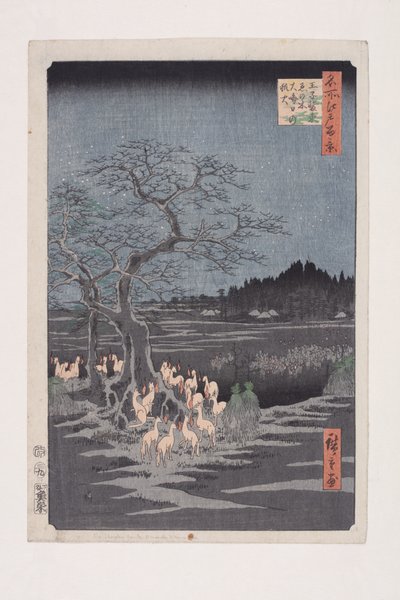 ليلة رأس السنة الجديدة Foxfires at the Changing Tree،؟ ji (؟ ji Sh؟ zoku enoki؟ misoka no kitsunebi) (color woodblock print) بواسطة أندو أو أوتاغاوا هيروشيغي