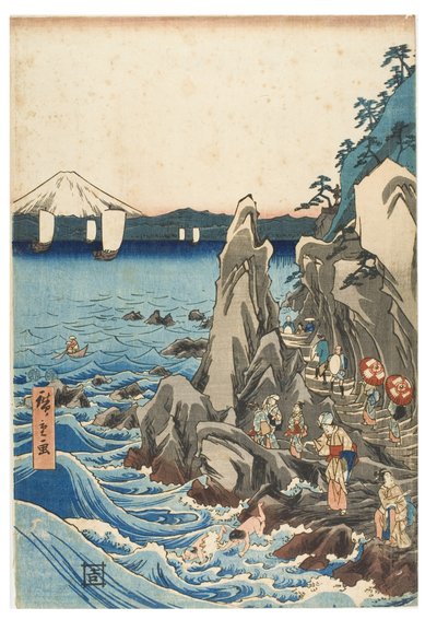 الحج إلى معرض تمثال البنزايتين في الضريح الرئيسي لإيوايا في Enoshima في مقاطعة ساغامي ، حوالي 1847-1852 (طباعة خشبية على الورق) بواسطة أندو أو أوتاغاوا هيروشيغي