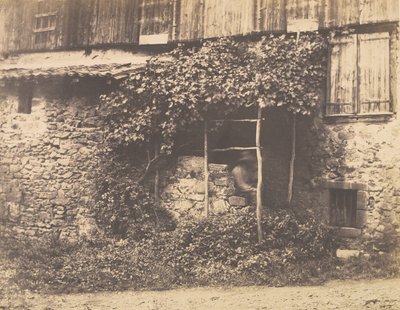 [مبنى ريفي مع رجل تحت تعريشة] ، كاليفورنيا. 1853. بواسطة أندريه جيرو