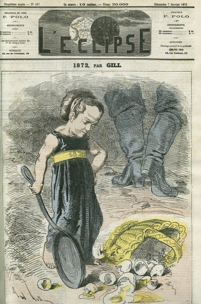 في عام 1872 ، كانت طفلة صغيرة تنظر إلى سلة الشقوق الخاصة بها. غلاف في “L'Eclipse” بقلم جيل ، 7 يناير بواسطة أندرو جيل