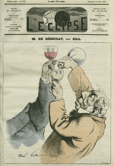 رسم كاريكاتوري للفيلسوف والسياسي الفرنسي شارل دي ريموسات (1797-1875). غلاف في “L'Eclipse” بقلم جيل ، 27 أبريل بواسطة أندرو جيل