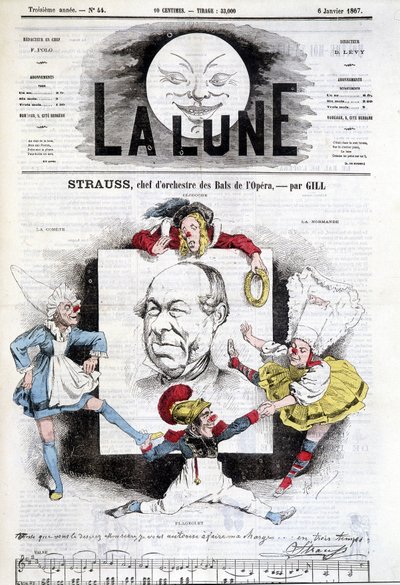 رسم كاريكاتوري ليوهان شتراوس جونيور (1825-1899) في "القمر" ، 6 يناير بواسطة أندرو جيل