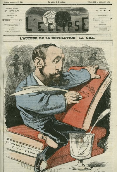 رسم كاريكاتوري لجول كلاريتي (1840-1913) ، روائي وكاتب مسرحي وناقد فرنسي. غلاف في "L