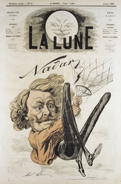 Cartoon of Felix Nadar, pioneer of aerial picture in 1858, here hanging from his balloon بواسطة أندرو جيل