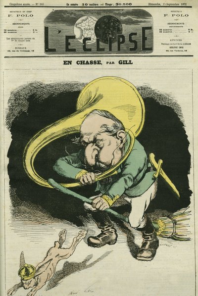 في الصيد ، لويس نابليون بونابرت (1808-1873) ، رئيس الجمهورية عام 1848 وإمبراطور فرنسا من 1852 إلى 1871. غلاف في "ليكليبس" بقلم جيل ، 15 سبتمبر بواسطة أندرو جيل