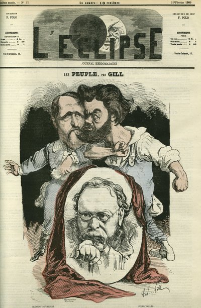 Les Peuples ، مع كليمان دوفرنوا (1836-1879) ، وبيير جوزيف برودون (1809-1865) ، وجول فاليس (1832-1885) ، وكتاب وسياسيون. غلاف في "L'Eclipse" بقلم جيل ، 21 فبراير بواسطة أندرو جيل