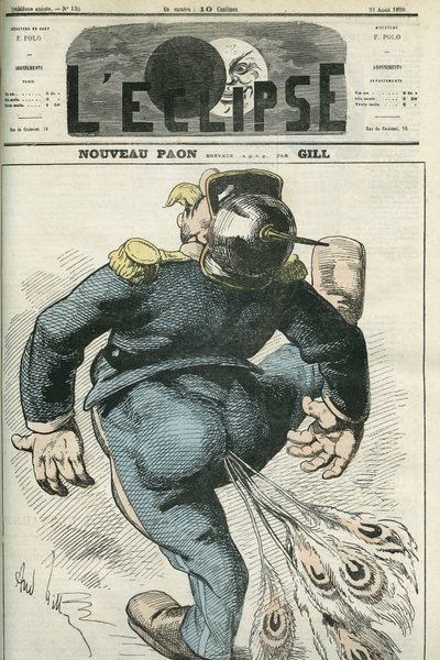 الطاووس الجديد ، رسم كاريكاتوري لوليام الأول (1797-1888) ، الفائز في الحرب الفرنسية البروسية. غلاف في "L'Eclipse" بقلم جيل ، 21 أغسطس بواسطة أندرو جيل