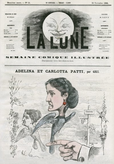 صورة لأديلينا (1843-1919) وكارلوتا باتي (1835-1889) ، مغني الأوبرا الإيطاليين. كارتون جيل ، في "القمر" ، 25 نوفمبر بواسطة أندرو جيل