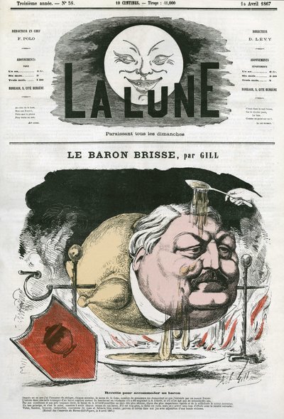 صورة شخصية للبارون بريس (1813-1876) ، صحفي تذوق الطعام الفرنسي. كارتون جيل ، في "القمر" ، 14 أبريل بواسطة أندرو جيل