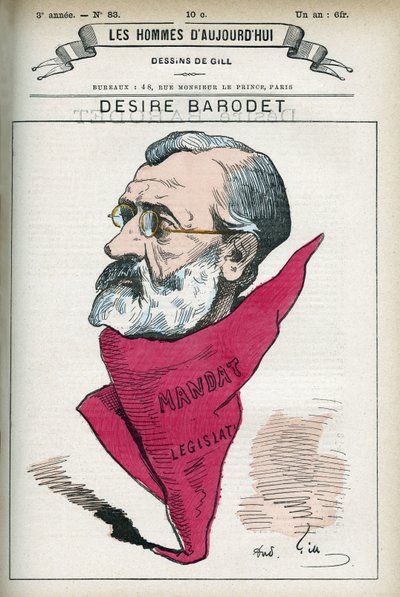 بورتريه ديزاير باروديت (1823-1906) ، مدرس وسياسي فرنسي ، كان سيناتور نهر السين من 1896 إلى 1900. كارتون لجيل ، باريس. بواسطة أندرو جيل