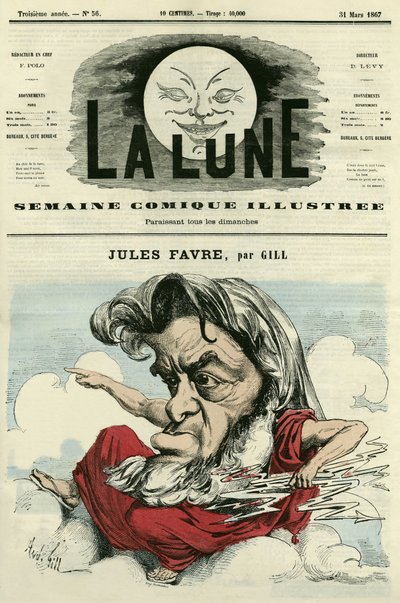 صورة لجول فافر (1809-1880) ، محامٍ وسياسي فرنسي. كارتون جيل ، في "القمر" ، 31 مارس بواسطة أندرو جيل