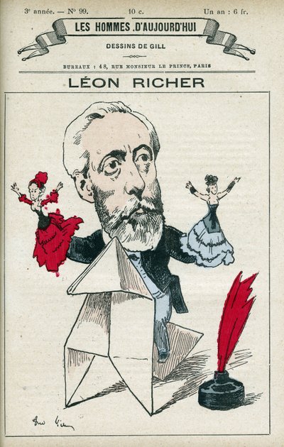 صورة ليون ريتشير (1824-1911) ، صحفي ومفكر فرنسي ، أسس جمعية حقوق المرأة و Ligue francaise pour le droit des femmes في عام 1882. كارتون لجيل ، باريس. بواسطة أندرو جيل
