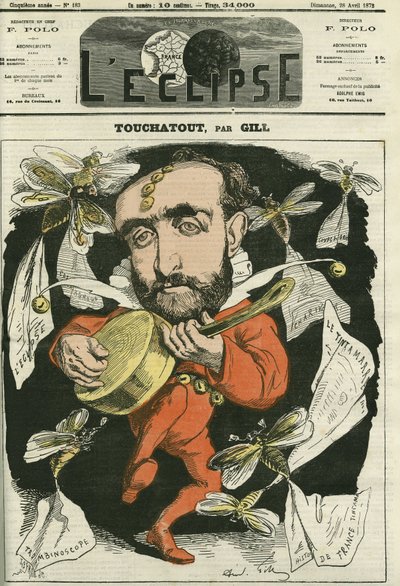 توشاتوت ، مؤلف كتاب "Histoire de France tintamarresque" و "Trombinoscope". غلاف في “L'Eclipse” بقلم جيل ، 28 أبريل بواسطة أندرو جيل