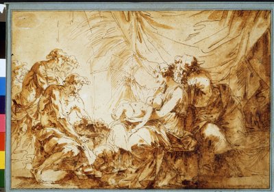 """عبادة المسيح الطفل"" (عبادة المسيح الطفل) رسم بالقلم الرصاص لأندريه جان لو برون (ليبرون) (1737-1811) متحف بوشكين، موسكو بواسطة أندريه جان ليبرون