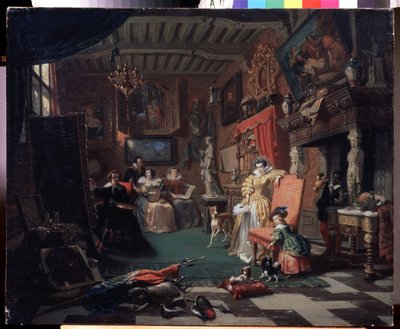 "" استوديو الرسام أنتوني (أنطون) فان ديك (1599-1641) يرسم صورة "" (رسم السير أنتونيس فان دايك صورة شخصية) لوحة رسمها أندريه بلوموت (1829-1906) 1853 متحف الفن الإقليمي ، كالوغا ، روسيا بواسطة أندريه بلوموت