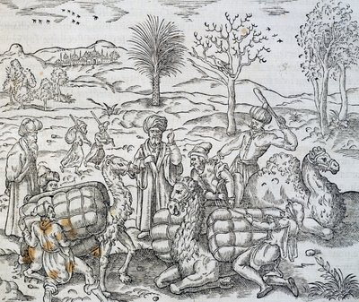 التجار العرب في سوريا ، نقش على علم الكونيات العالمي لأندريه تفيت (1504-1592) بواسطة أندريه ثيفت