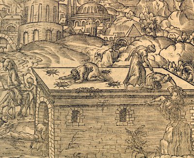 مقبرة Acheldemach المسيحية ، نقش من Cosmographie universelle ، بواسطة Andre Thevet (1504-1592) ، باريس بواسطة أندريه ثيفت
