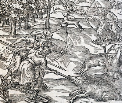 الهنود يصطادون الخنازير ، نقش من Universal Cosmology ، بواسطة Andre Thevet (1504-1592) ، باريس بواسطة أندريه ثيفت