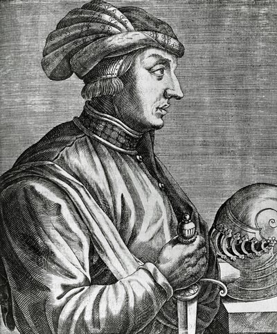 صورة لكاستروشيو كاستراكاني (حوالي 1281-1328) ، لورد لوكا ، نقش من اللوحات الحقيقية وحياة الرجال اللامعين بواسطة أندريه ثيفت