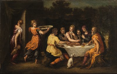 Lot entertaining the Angels (oil on canvas on wood panel) بواسطة أندريا شيافوني