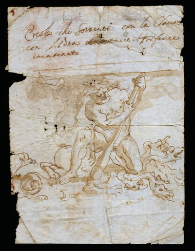 رسم تخطيطي لـ vasestand ، قاعدة تصور هرقل مع Hydra و Cerberus ، Andrea Brustolon (1662-1732) ، قلم ألوان مائية على ورق أبيض ، إيطاليا بواسطة أندريا بروستولون