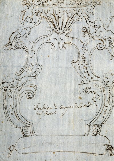 رسم تخطيطي لظهر الكرسي ، كاليفورنيا 1715 ، بقلم أندريا بروستولون (1662-1732) ، قلم رصاص وقلم على ورق أبيض ، إيطاليا بواسطة أندريا بروستولون