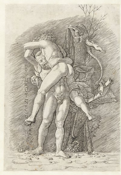 Hercules en Antaeus Divo Hercules invincto (العنوان على الكائن) بواسطة أندريا مانتيجنا (مدرسة)
