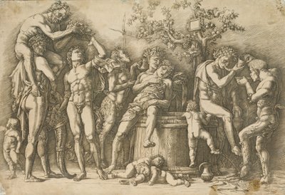Bacchanal مع نبيذ Vat ، حوالي 1470-90 (نقش ونقش جاف) بواسطة أندريا مانتيجنا