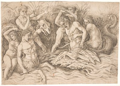 معركة آلهة البحر النصف الأيمن بواسطة Andrea Mantegna
