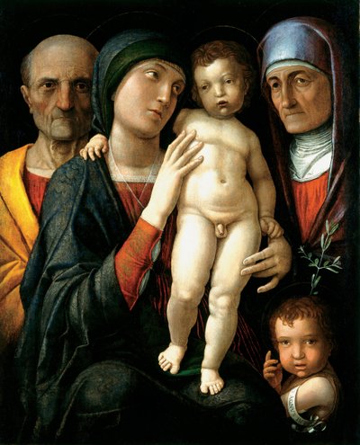 La Sainte Famille (العائلة المقدسة) - لوحة لأندريا مانتيجنا (1431-1506) ، زيت على قماش (75 × 61.5) ، حوالي 1495 - معرض الدولة للفنون ، دريسدن (ألمانيا) بواسطة أندريا مانتيجنا