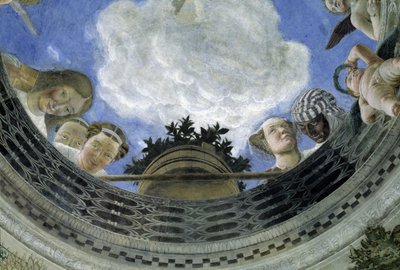 محيط سقف بيت الزوجين ، قصر دوقي في مانتوفا ، إيطاليا (Camera degli Sposi ، Palazzo Ducale ، Mantova): تفاصيل الأشكال المجازية و putti. فريسكو لأندريا مانتيجنا (1431-1506) بواسطة أندريا مانتيجنا