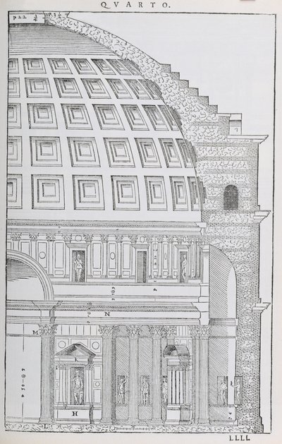 مقطع عرضي من البانثيون ، رسم توضيحي لنسخة طبق الأصل من "I Quattro Libri dell&39;Architettura" بقلم بالاديو ، نُشر في الأصل عام 1570 بواسطة أندريا بالاديو