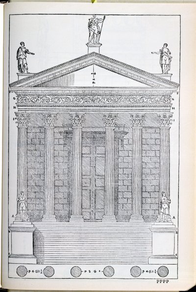 ارتفاع معبد نيم ، رسم توضيحي من نسخة طبق الأصل من "I Quattro Libri dell&39;Architettura" كتبها بالاديو ، نُشر في الأصل عام 1570 بواسطة أندريا بالاديو
