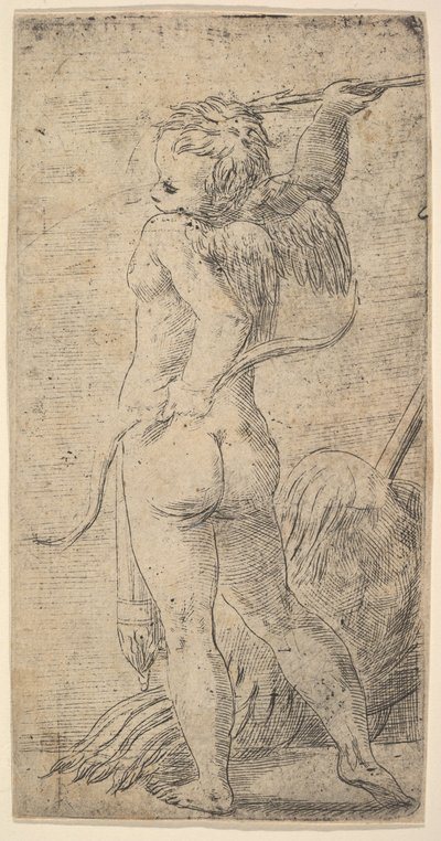 ينظر كيوبيد من الخلف بسهم في يده اليمنى المرفوعة ، كاليفورنيا. 1543-45. بواسطة أندريا شيافوني