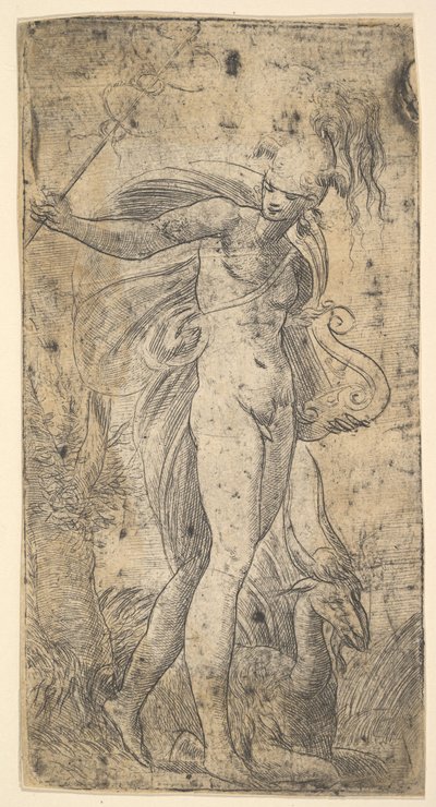 يقف عطارد ممسكًا بعلبة في يده اليمنى ، قيثارة في يساره ، كاليفورنيا. 1536-40. بواسطة أندريا شيافوني