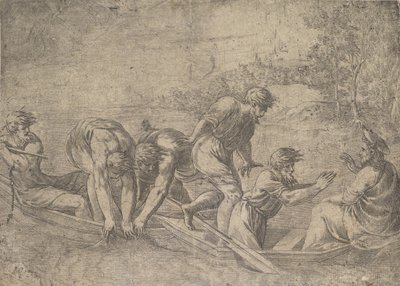 المسودة المعجزة للأسماك ، المسيح على اليمين برفقة الرسل في ... ، حوالي 1548-52. بواسطة أندريا شيافوني