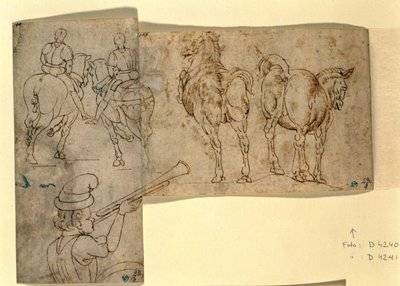 Inv no.38 recto Sketch of Horses، c. 1460-70 (قلم وحبر) بواسطة أندريا فيروتشيو