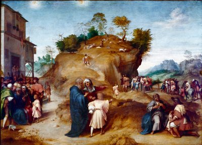 تاريخ يوسف ، ابن يعقوب: "" يوسف يفسر أحلام والده "الرسم على الخشب لأندريا ديل سارتو (1486-1530) 1515-1517 ديم. 98x135 سم فلورنسا ، قصر بيتي ، جاليريا بالاتينا بواسطة أندريا ديل سارتو