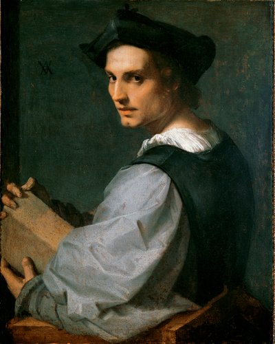 صورة شخصية لنحات (باولو دا تيراروسا أو إيل سانسوفينو؟) أو صورة لشاب رسم لأندريا داجنولو أو أندريا ديل سارتو (1486-1530) 1524 تقريبًا. الشمس. 72x57 سم لندن ، المعرض الوطني بواسطة أندريا ديل سارتو