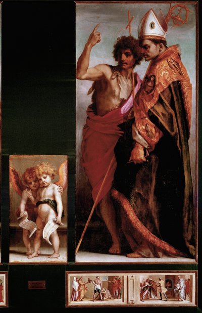 Vallombrosa Altarpiece: القديس يوحنا المعمدان والقديس برنارد ديجلي أوبرتي ، ألواح جانبية. (زيت على اللوحة بواسطة أندريا ديل سارتو