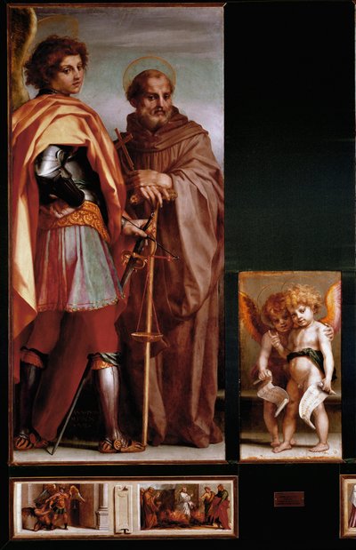 Vallombrosa Altarpiece: سانت مايكل وجيوفاني جوالبرتو ، ألواح جانبية. (زيت على اللوحة بواسطة أندريا ديل سارتو