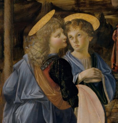 Verrocchio et al. ليوناردو ، ملاك من معمودية المسيح بواسطة أندريا ديل فيروتشيو