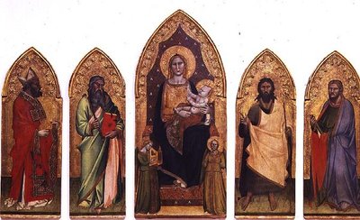 مادونا والطفل مع القديسين (تمبرا على لوحة) بواسطة Andrea di Cione Orcagna