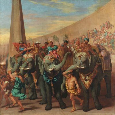الأفيال في السيرك - الأفيال في السيرك ، بقلم أندريا دي ليون (1596-1675). زيت على قماش ، حوالي ١٦٣٧-١٦٤٠. الأبعاد: ٢٢٩ × ٢٣١ سم. متحف ديل برادو ، مدريد بواسطة أندريا دي ليون