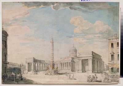 La cathedrale Notre Dame de Kazan (Notre-Dame-de-Kazan) a Saint Petersburg (The Kazan Cathedral in St Petersburg) - عمل بواسطة Andrei Nikiforovich Voronikhin (Voronikhine) (1759-1814) ، قلم رصاص وألوان مائية على الورق ، حوالي 1800 ، الفن الروسي في القرنين  بواسطة أندريه نيكيفوروفيتش فورونيخين