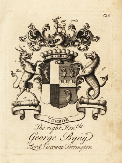 شعار النبالة للرايت أونرابل جورج بينج ، اللورد 1st Viscount Torrington ، بواسطة أندرو جونستون