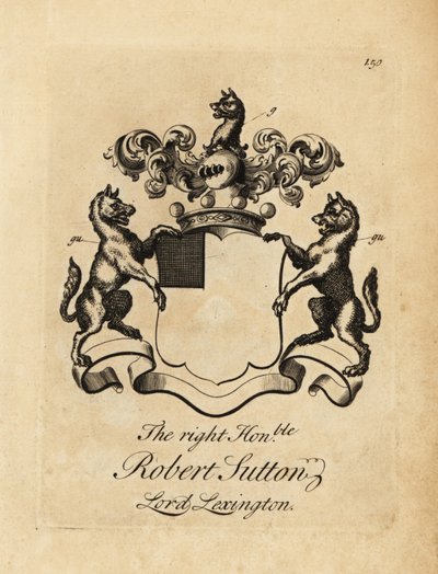شعار النبالة للرايت أونورابل روبرت ساتون ، اللورد ليكسينغتون ، بارون ليكسينغتون الثاني (1662-1723) بواسطة أندرو جونستون