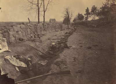 الجدار الحجري ، الجزء الخلفي من فريدريكسبيرغ ، مع المتمردين الميت ، 3 مايو 1863. بواسطة أندرو جوزيف راسل