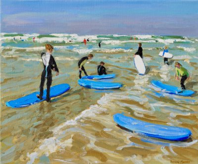 ألواح ركوب الأمواج الزرقاء ، بودي. 20 × 24 "، 2019، (زيت على قماش) بواسطة أندرو ماكارا