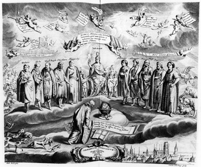 Sobiescianum أو الدعم ، Uranographia ، بقلم يوهانس هيفيليوس (1611-87) ، محفور بواسطة Charles de la Haye ، Pub. عام 1687 بواسطة Andrzej Stech